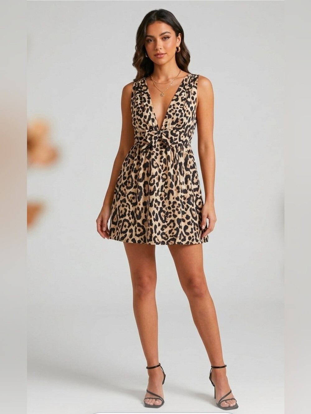 BiBi Leopard Print Mini Dress in Beige and Black